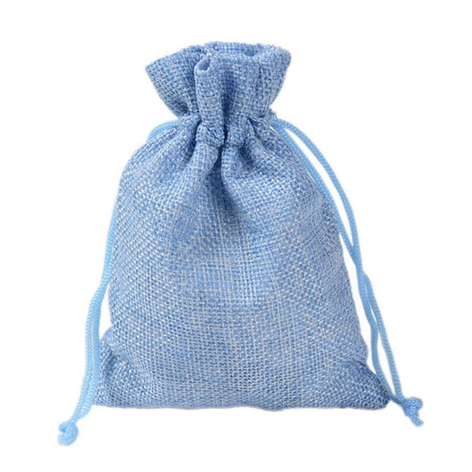 Burlap Jute Drawstring Bags Light Blue - 7 Sizes