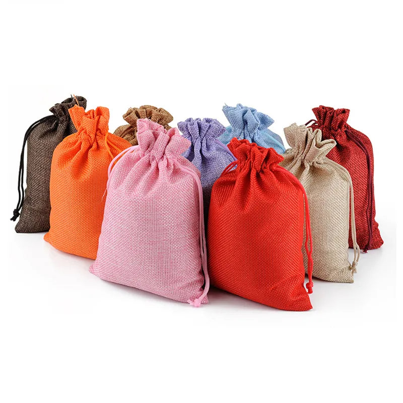 Burlap Jute Drawstring Bags White - 7 Sizes