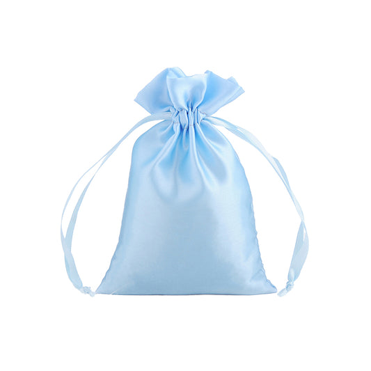 50pcs Light Blue Satin Bags with Drawstring - 5 Sizes