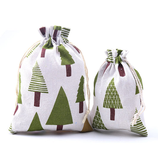 Linen Drawstring Bags Christmas Tree Pattern - 3 Sizes