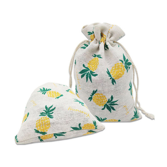 Linen Drawstring Bags Pineapple Pattern - 3 Sizes