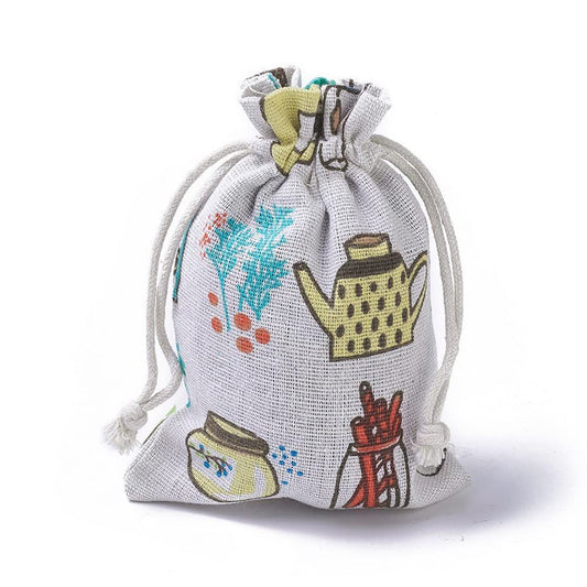 Linen Drawstring Bags Pot Culture Pattern - 3 Sizes