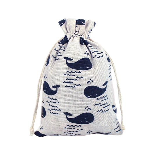 Linen Drawstring Bags Whale Pattern - 3 Sizes