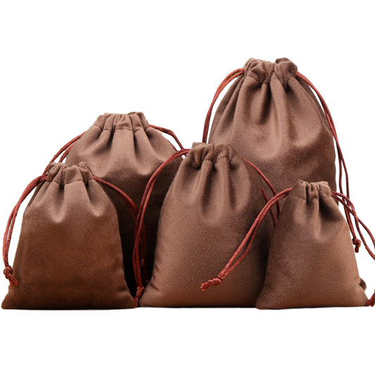 Luxury Soft Velvet Drawstring Bags Coffee - 4 Sizes