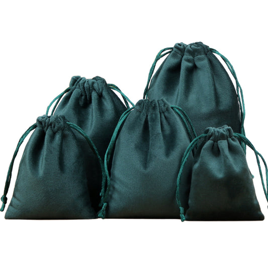 Luxury Soft Velvet Drawstring Bags Dark Green - 4 Sizes