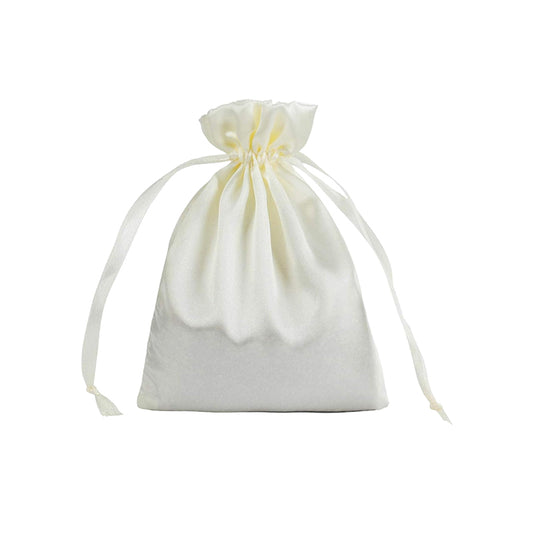 50pcs Off White Satin Bags with Drawstring - 7 Sizes