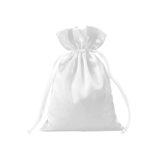 50pcs White Satin Bags with Drawstring - 7 Sizes