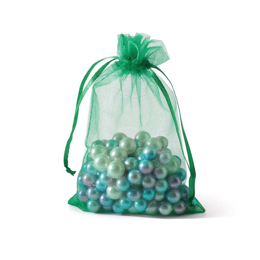 100pcs Grass Green Sheer Organza Bags - 7 Sizes