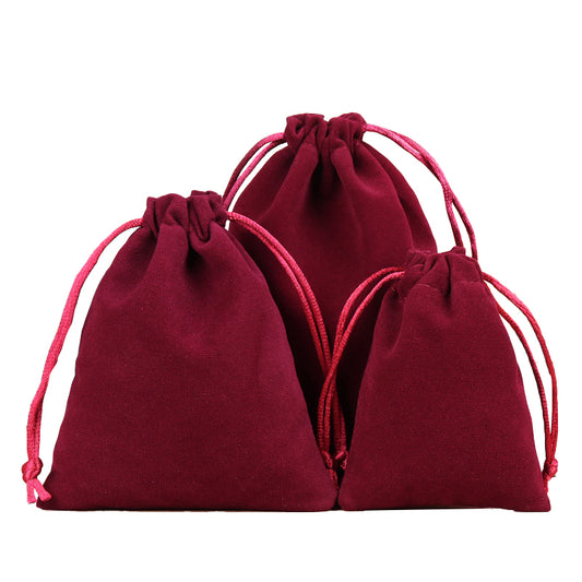 Single Sided Burgundy Velvet Drawstring Bags - 5 Sizes