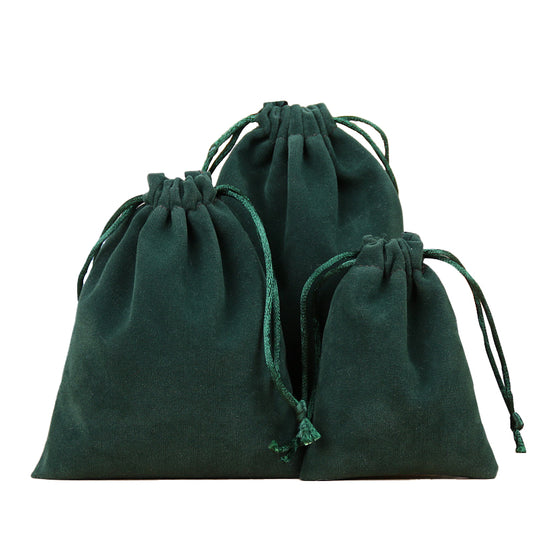 Single Sided Dark Green Velvet Drawstring Bags - 5 Sizes