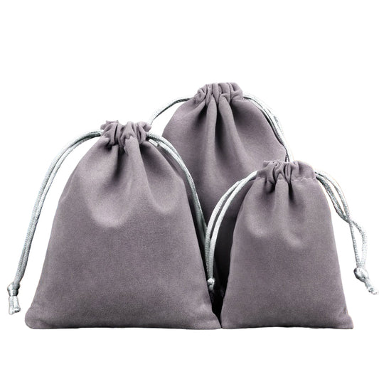 Single Sided Grey Velvet Drawstring Bags - 5 Sizes