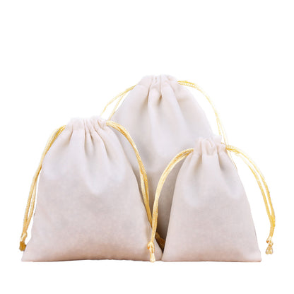 Single Sided White Velvet Drawstring Bags - 5 Sizes